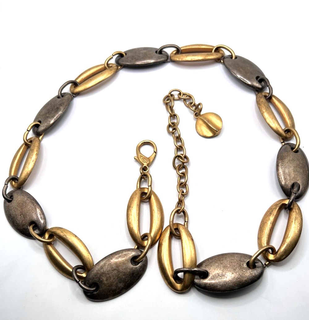 Vintage Gold Brass & Rustic Pewter Metal Chain Link Belt 42" long